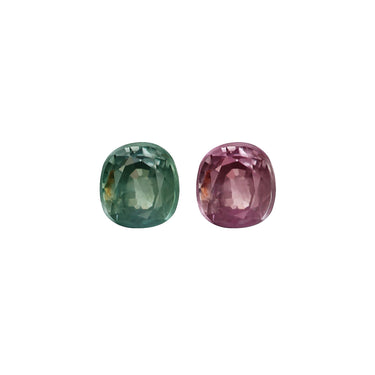 1.03ct natural alexandrite cushion gemstones showing color change from green to purple